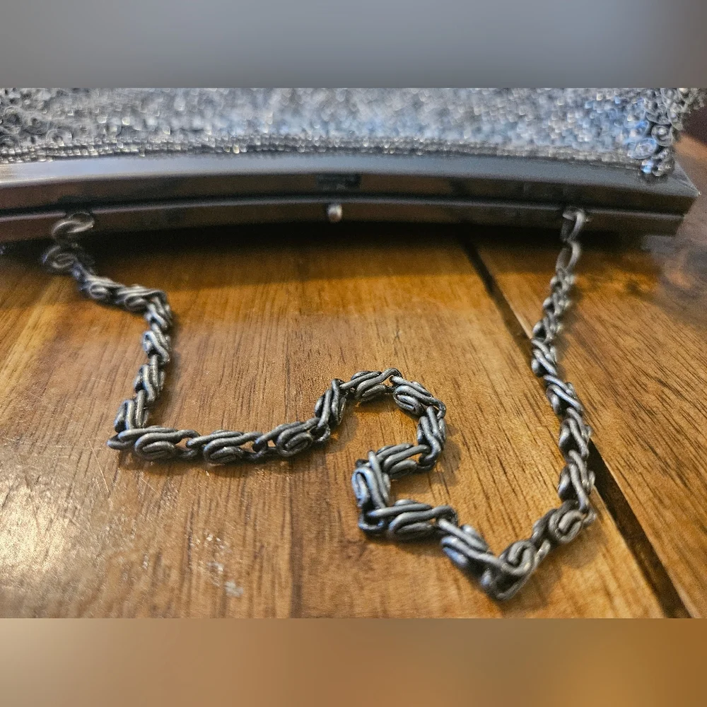 Kate Landry Silver Beaded Evening Bag with Chain Strap - Picture 8 of 9